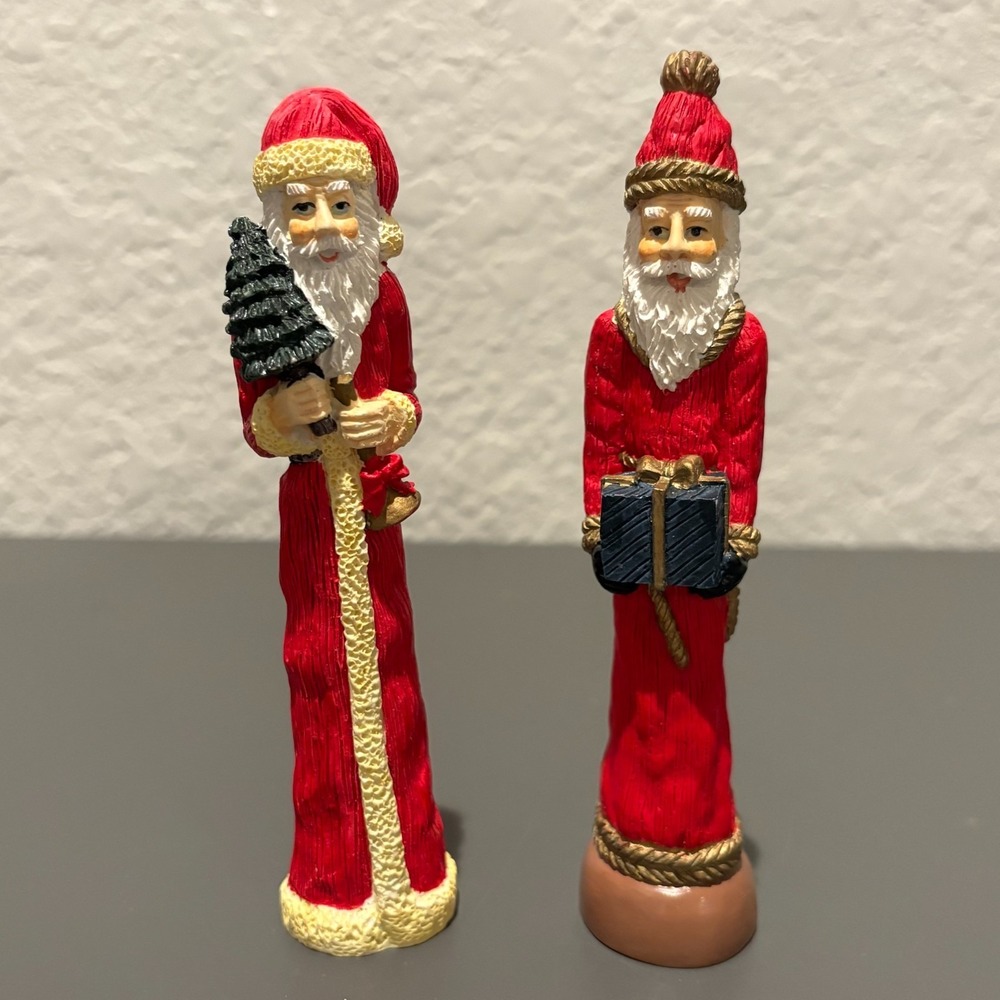 VINTAGE Ceramic Tall Santa Figurines Set (2) - 5.5" Christmas Decor